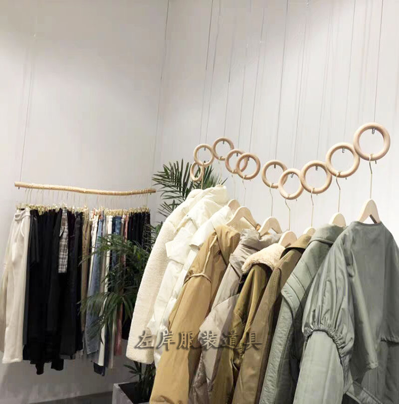 服装店树枝挂衣架原木色简约钢z丝吊顶悬挂展示架上墙挂钩圈圈吊