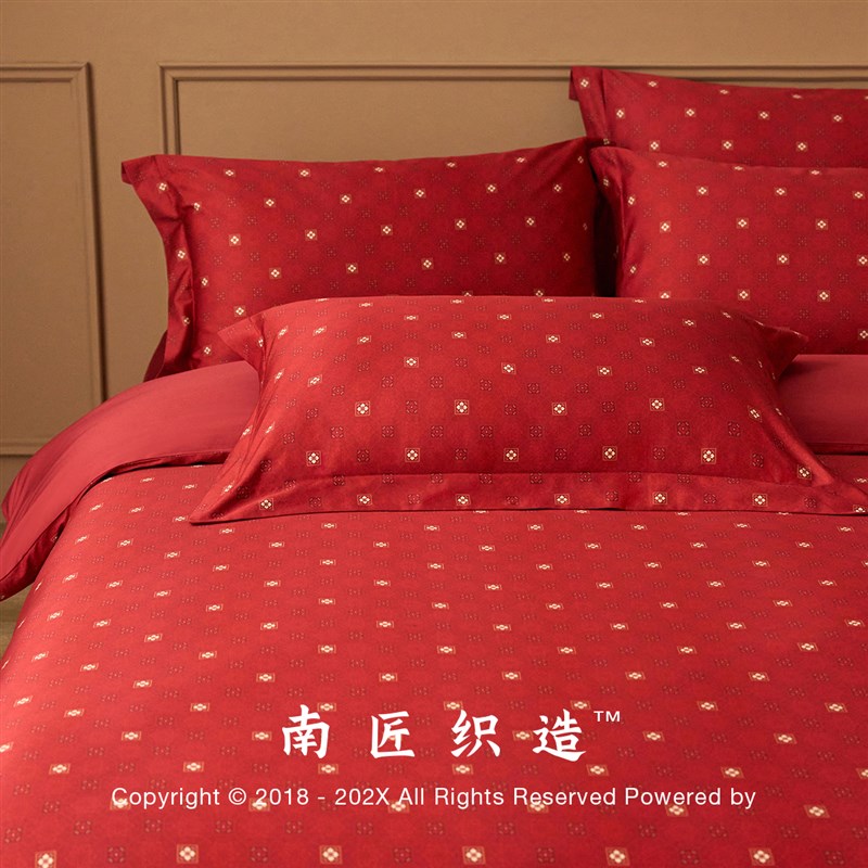 中式结婚四件套大红纯棉床上用品婚庆红色喜被新婚全棉婚嫁印花4