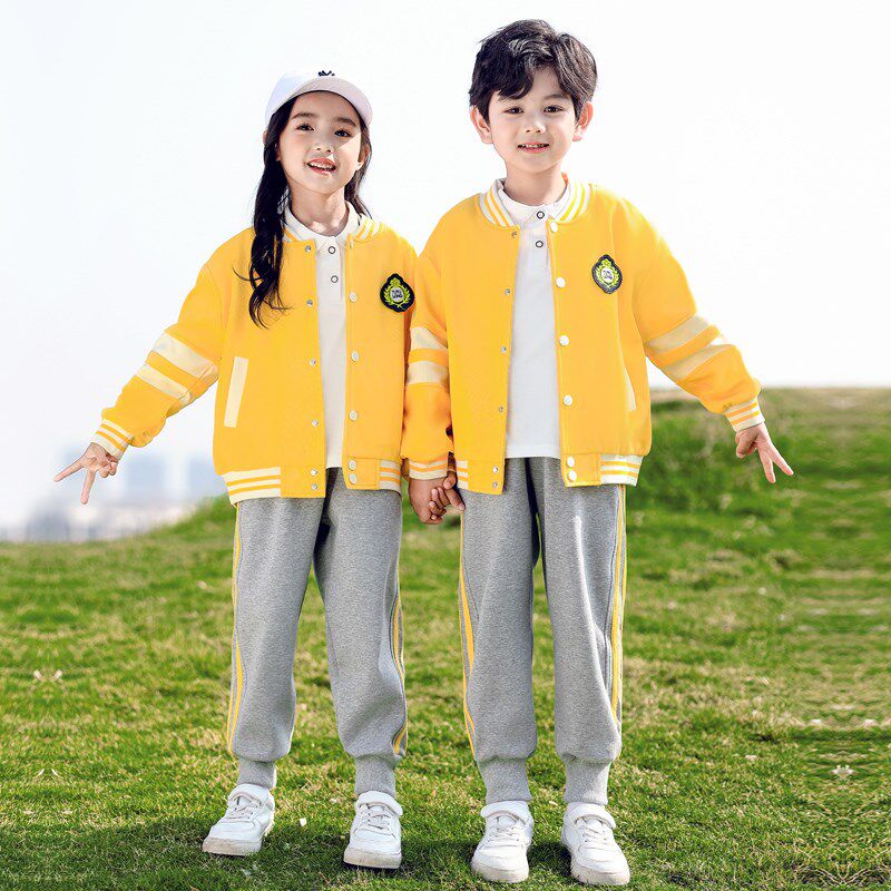 幼儿园园服春秋款棒球服三件套黄色儿童运动会班服套装小学生校服
