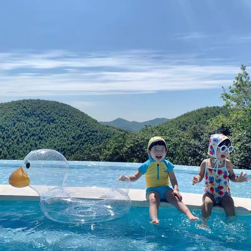 婴幼儿童游泳圈腋下ins宝宝座圈小孩透明网红鸭子加厚浮力救生圈
