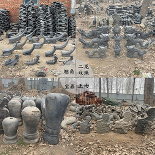 古建筑青瓦仿古屋脊飞檐翘角博古正吻兽宝鼎葫芦跑兽蹲兽二龙戏珠