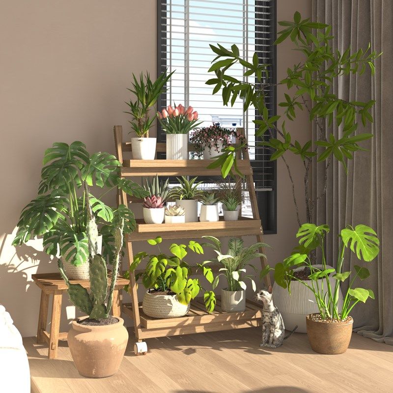 阳台花架实木落地式多层置物架移动花盆I室内客厅架子可折叠绿植