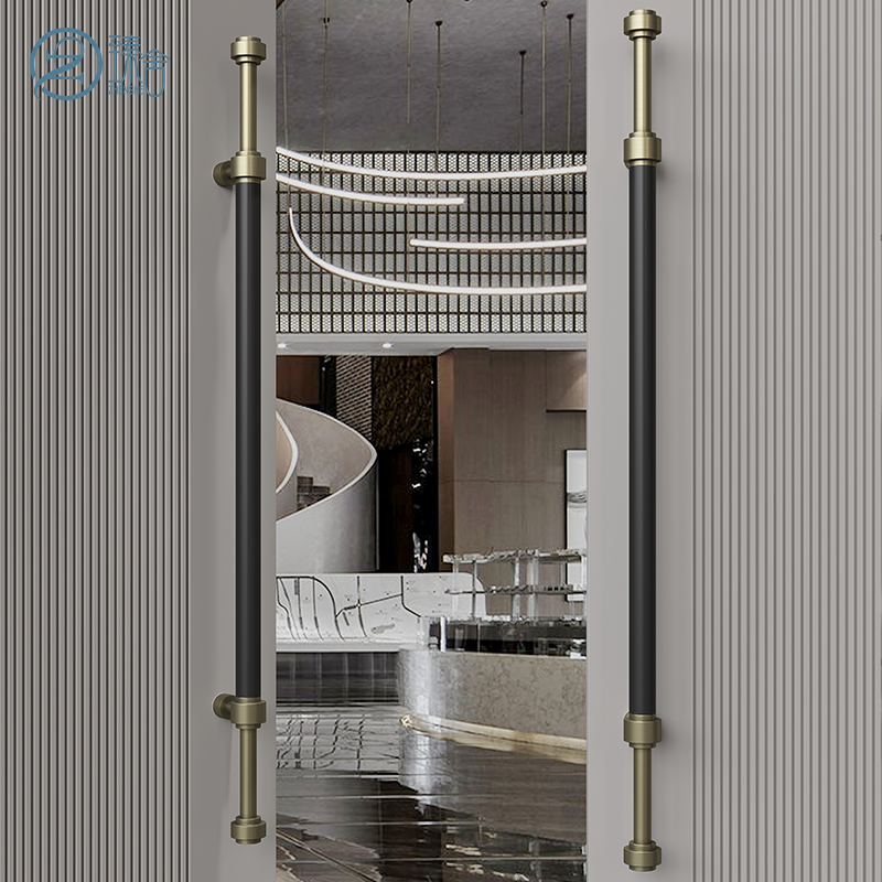 高档有框玻璃门拉手定制现代简约不锈钢黑色实木门包厢门大门把手