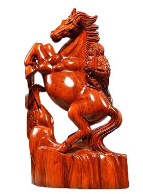 花梨实木马到成功摆件红木雕刻白菜生肖木头马工艺品家居装饰礼品