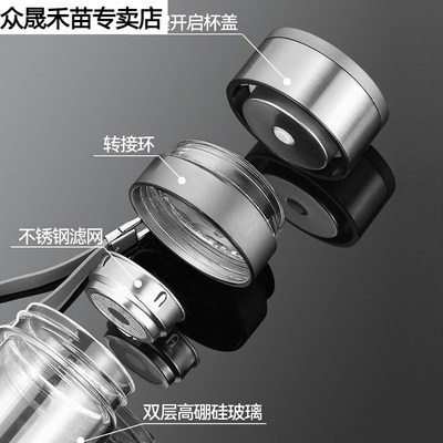 一键按压式玻璃杯防摔玻璃水杯男双层大容量泡茶杯车载速开弹盖子