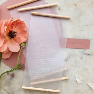 高档婚礼菜单感谢卡结婚邀请函信封餐盘卡片设计定制描图纸订做