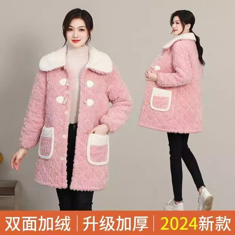 罩衣女冬季加绒加厚中长款成人长袖工作棉服保暖新款棉袄围裙大码