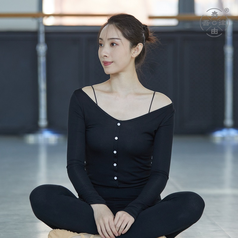 舞蹈由吾律V领单排扣紧身韵基训教师服古典现代瑜伽芭Z蕾打底衫女