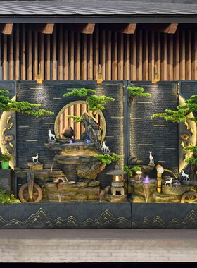 假山流水喷泉大型落地水幕墙屏风室内客厅水景观装饰公司开业摆件