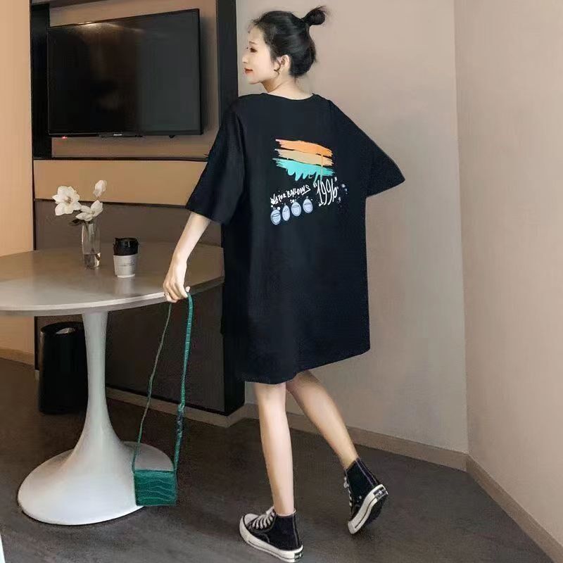 欧货大版下衣失h踪t恤女中长款遮屁股遮臀宽松大码高个子加长T恤