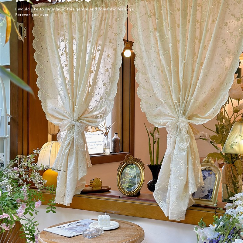 法式奶油风格浮雕立体绣花窗帘美式小短帘米色半帘高档门帘柜挡