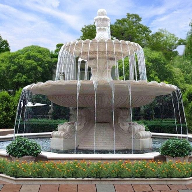 天然石雕喷泉黄锈石水钵