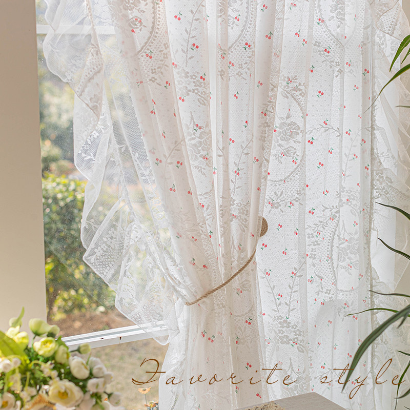 布纱一体双层窗帘韩式蕾丝纱帘卧室飘窗法式洛可可荷叶边少女风,居家布艺,定制窗帘,淘宝优惠券,粉丝福利购,淘宝优惠卷