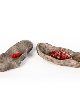 现代简约木质生态果盘手工制作装饰托盘船型盘摆件家居桌面收纳盘