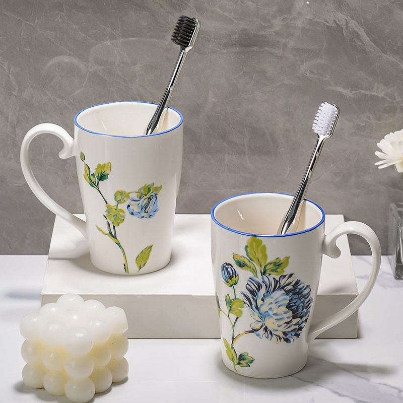 美式家用卫生间陶瓷漱口杯套装酒店民宿洗漱杯套件刷牙杯浴室牙具