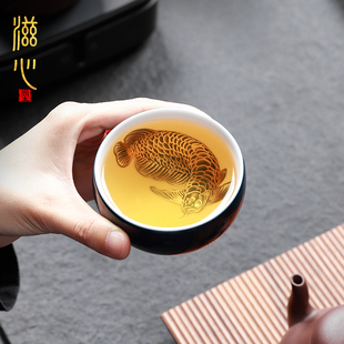 江祖清手绘银茶杯龙鱼主人杯个性男士单杯女功夫茶杯子陶瓷品茗杯