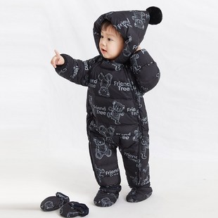 婴儿羽绒服连体衣男宝女宝加厚外出服婴幼儿宝宝防风抱衣爬服冬装