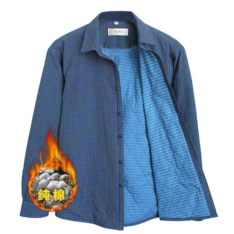秋冬款纯棉夹棉衬衫男士夹棉发热衣棉花小棉袄内搭外穿棉服夹袄