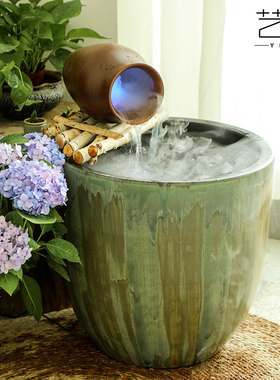 中式庭院花园布置户外流水鱼池阳台装饰景观水池鱼缸摆件循环流水