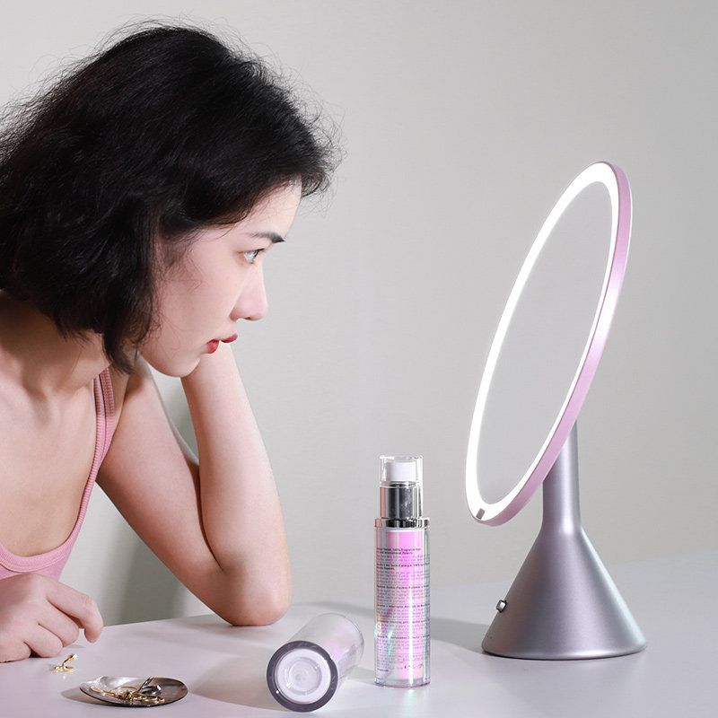 MUID大圆镜台式带灯智能高清梳妆镜桌面补光led美妆化妆镜子网红