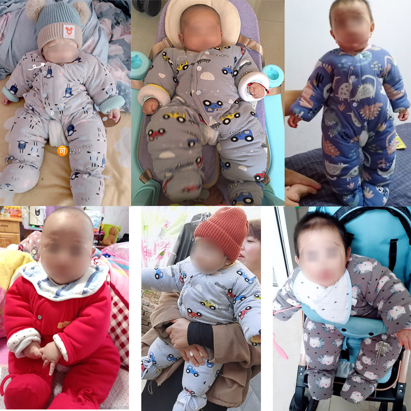 新生儿婴儿宝宝冬季加厚保暖可水洗手工棉花棉衣包屁连体棉服