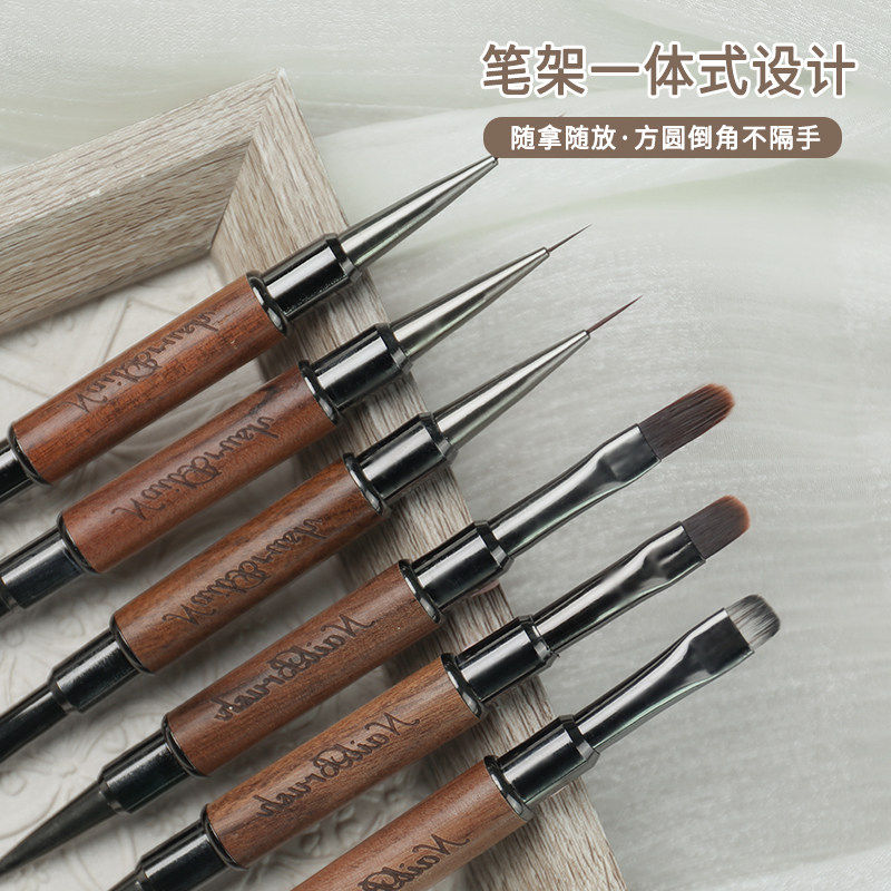 潮际木柄不锈钢美甲钩针笔式建构拉线彩绘工具专业美甲笔美甲工具