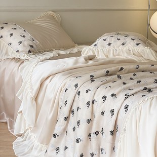 轻奢高级感夏被双人可机洗夏季 夜玫瑰天丝夏凉被四件套法式 空调被