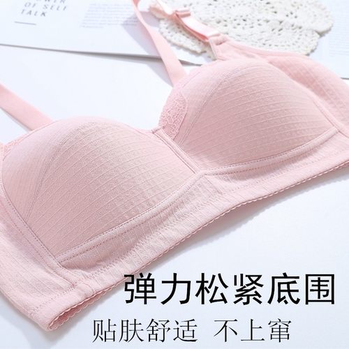 全罩杯大胸显小胸罩高中生纯棉定型侧收文胸发育期学生无钢圈内衣