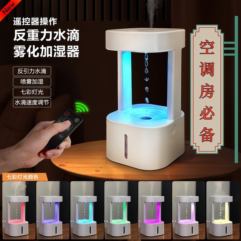 空调房防干燥雾化加湿器反重力水滴倒流静音桌面小V型空气加湿机