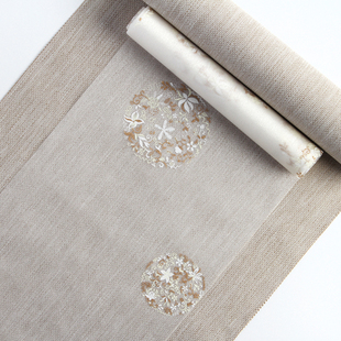 爱茶屋天色茶席珍珠纱烫金纱【团花白色】茶席桌旗防水席两条搭配