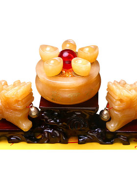 招财貔貅摆件皮丘一对旺財聚財玄关黄玉聚宝盆店铺客厅玄关装饰品