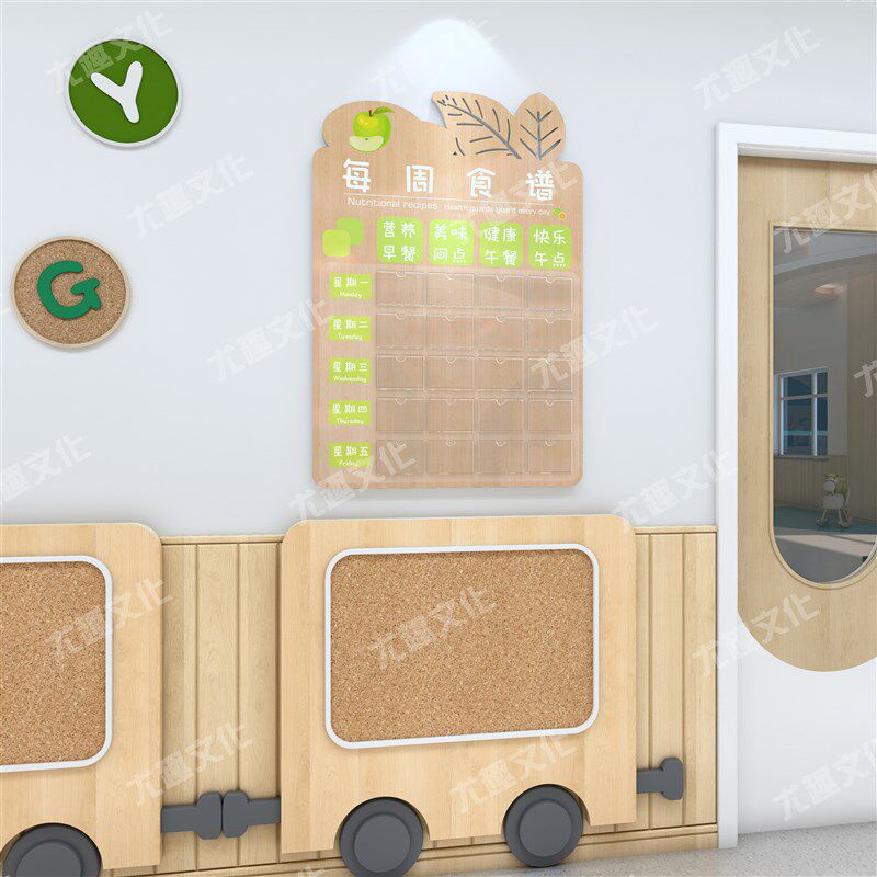 幼儿园PVC卡通水果图案食谱栏墙贴展示板环创装饰公告栏宣传栏