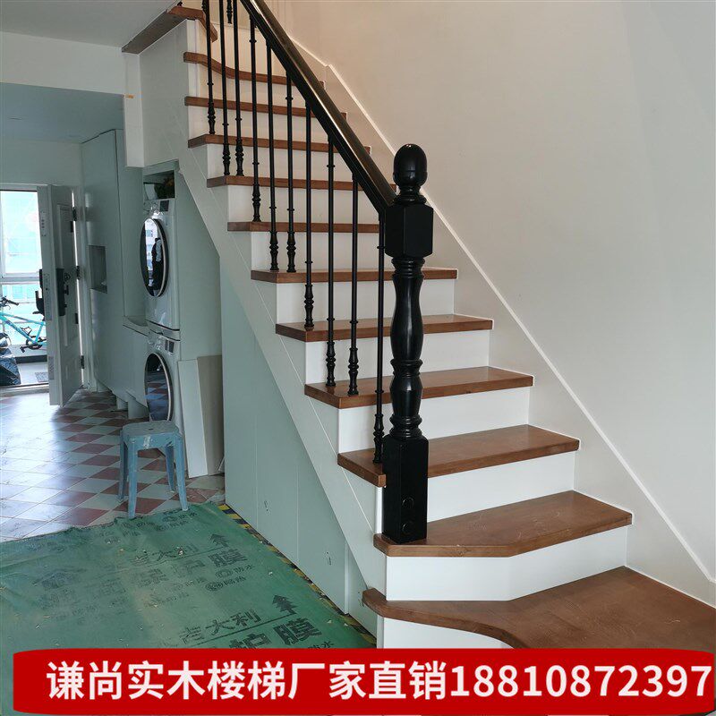 北京楼梯厂室内公寓楼梯小户型楼梯铁艺护栏木制S楼梯北京实木楼