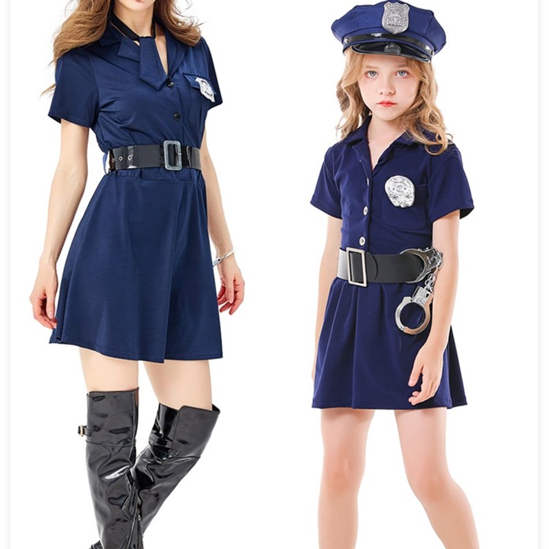 万圣节儿童服装 女警职业角色扮演B 航空机长工作服套装  亲子服