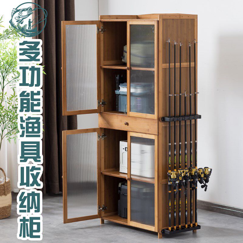 渔具店多功能鱼竿架展示架家用鱼竿收纳柜路亚竿手竿带抽屉鱼竿柜