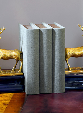 欧式纯铜鹿书立书档摆件办公室书房装饰品简约桌面书夹书靠摆设