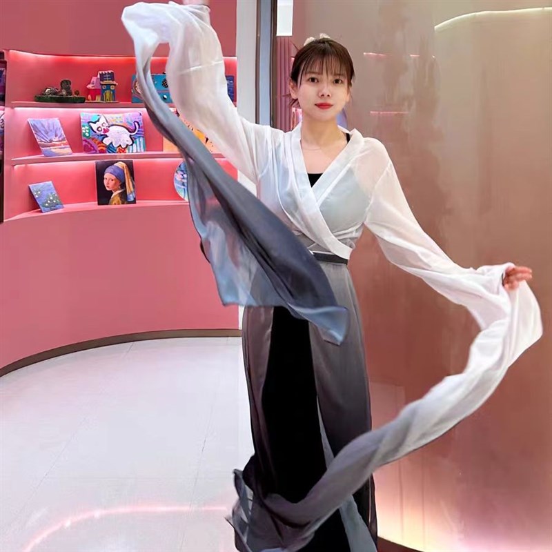 古典舞渐变色雪纺水袖舞2米长袖飘逸D垂感开衫女士练功表演2024款