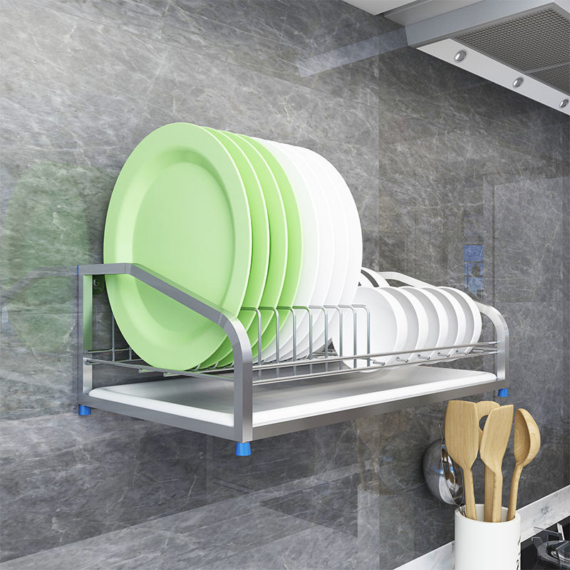 免打孔304不锈钢碗碟架厨房壁挂式 晾放碗筷置物架收纳碗盘沥水架