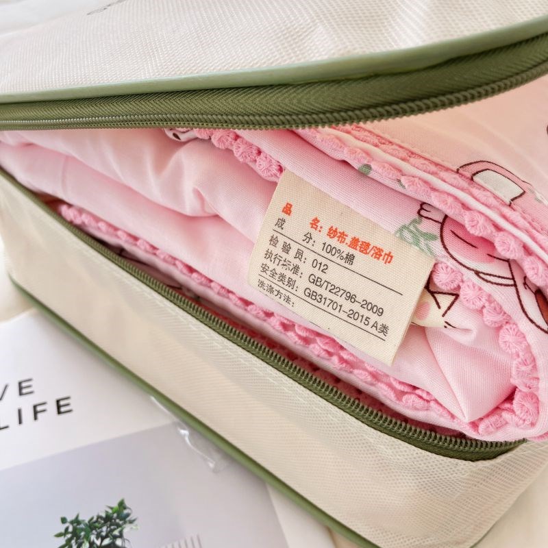 可爱粉色家园全棉六层纱布毯子夏季儿童空调毛巾被婴儿宝宝薄盖毯