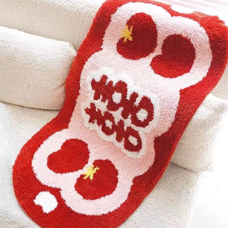 婚礼喜庆植绒地毯入户门吸水防滑脚垫卫生间浴室柔软植绒卧室地毯