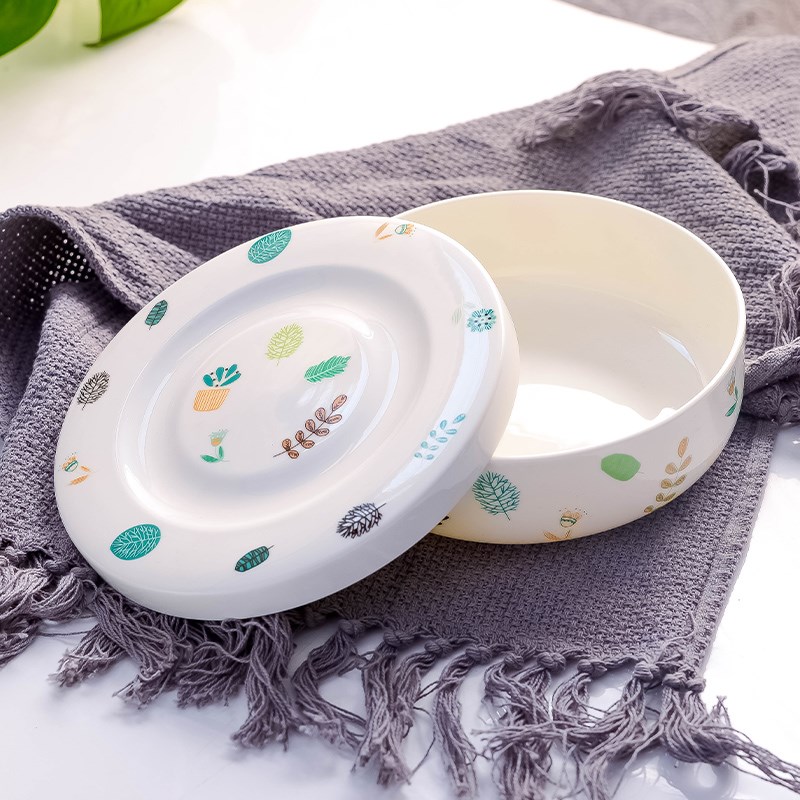 7英寸蒸肉蒸蛋骨瓷窝盘带盖子陶瓷盖子蒸菜盘子盖碗耐高温可微波