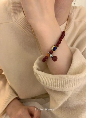 朱砂+青金石天然石串珠手串手链女秋冬高颜值小众精致手链