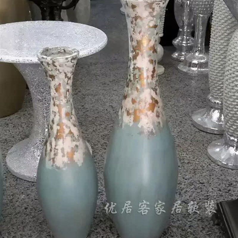 长颈家居客厅插花玻璃钢落地大花瓶花器干花插花摆件酒店装饰