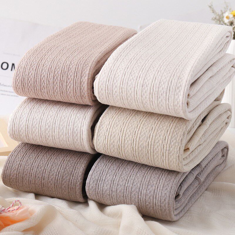 秋冬加厚加绒白色连裤袜女保暖显瘦日系麻花竖条纹燕麦色打底裤袜