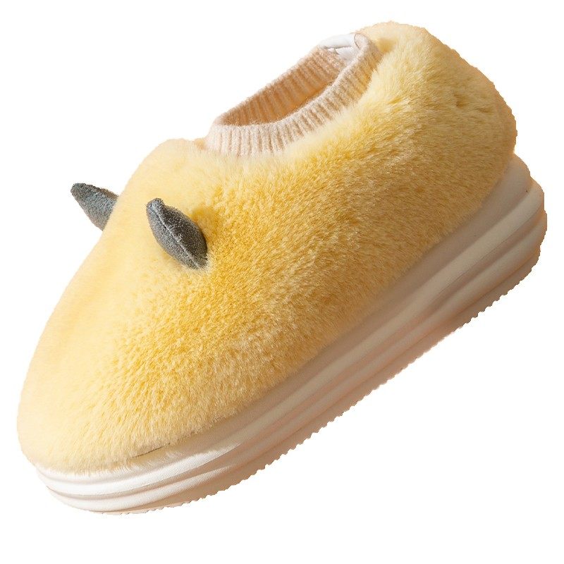 撸猫感5CM高跟棉拖鞋女冬天包跟室内保暖情侣室外厚底卡通棉鞋男