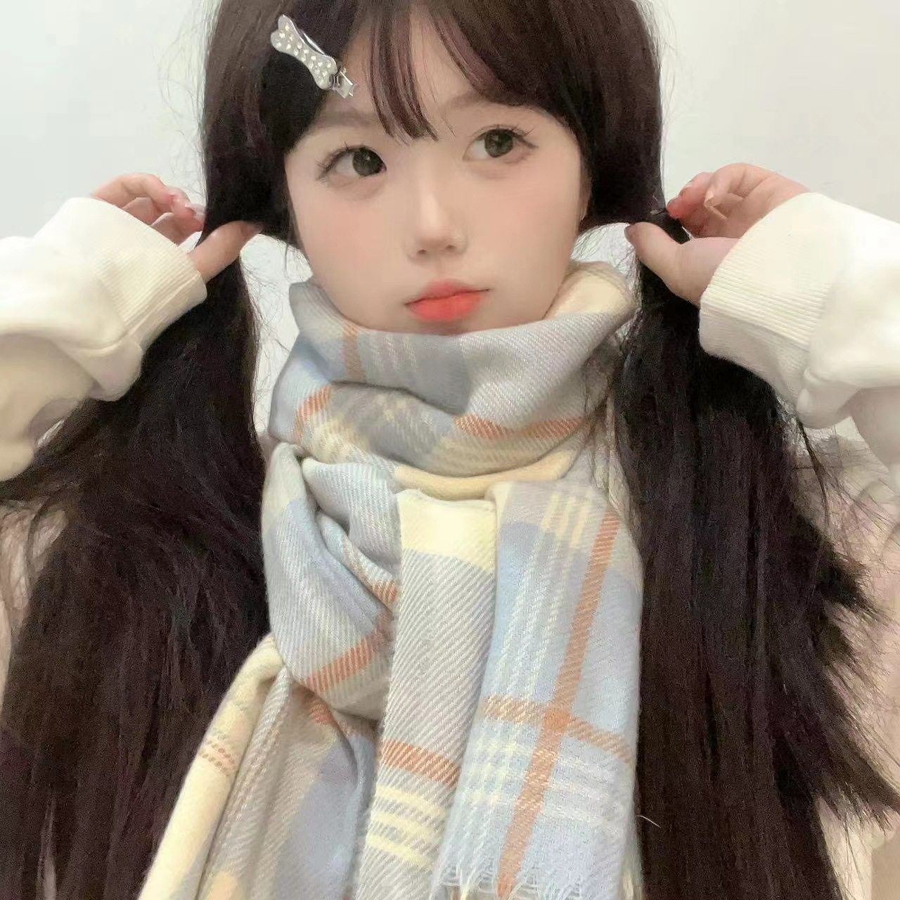 围巾女jk新款秋冬k季2025新款格子保暖围巾高级感百搭甜美学生围