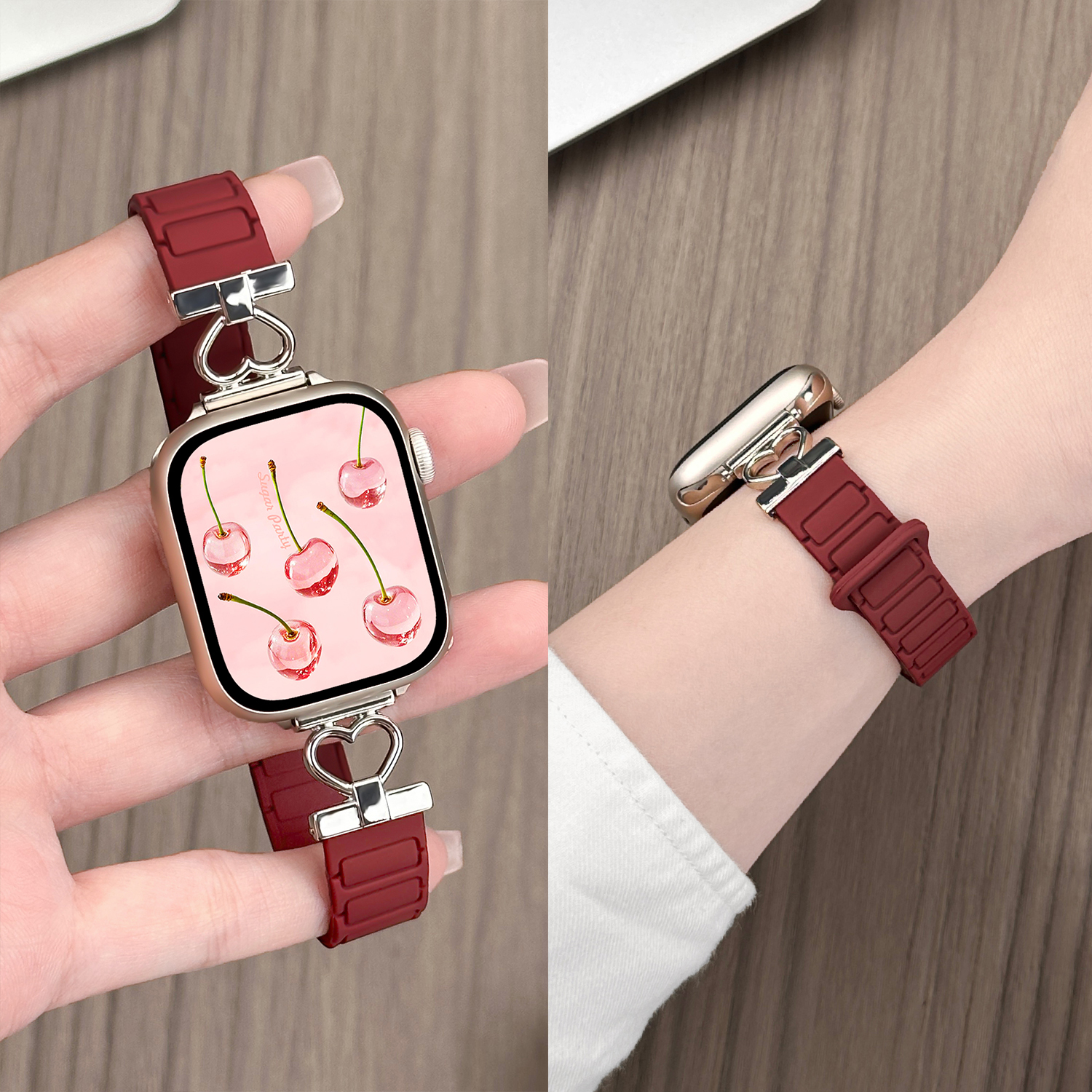 细款女创意爱心D字磁吸硅胶表带