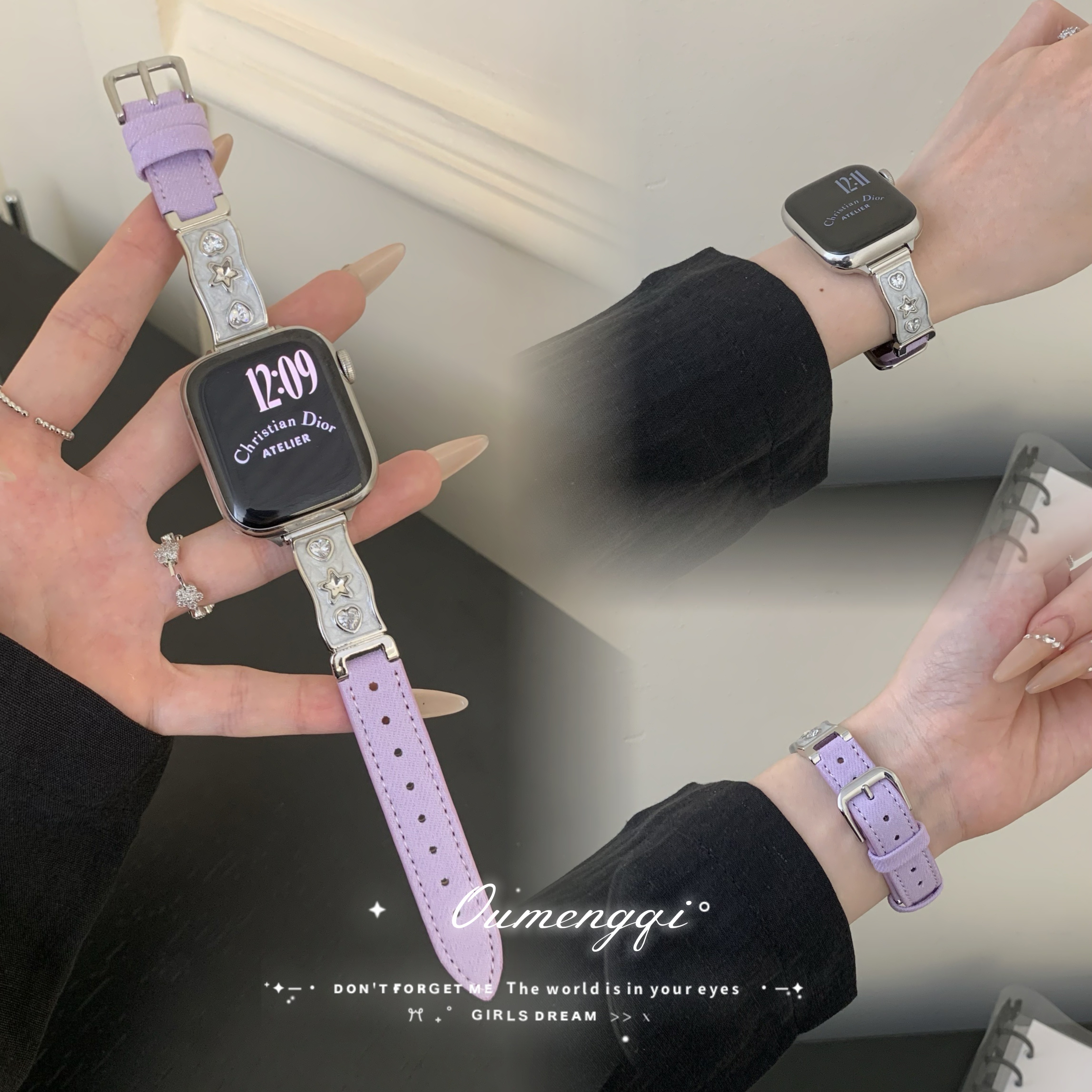 心星闪钻金属牛仔高级感苹果表带