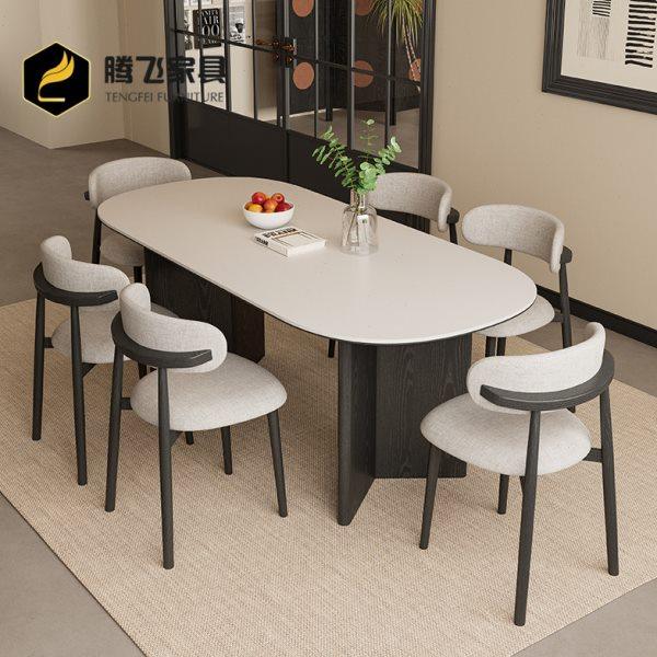 法式复古简约实木餐桌椅2024新款黑色脚椭圆形小户型奶油风纯白桌,住宅家具,岩板餐桌,淘宝优惠券,粉丝福利购,淘宝优惠卷