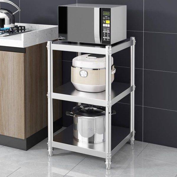 不锈钢厨房置物架家用落地三层收纳锅架微波炉架子烤箱架储王华庚,厨房/烹饪用具,微波炉置物架,淘宝优惠券,粉丝福利购,淘宝优惠卷